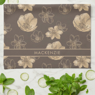 Linge De Cuisine Élégant Chic Gold Foil Motif Floral Monogramme