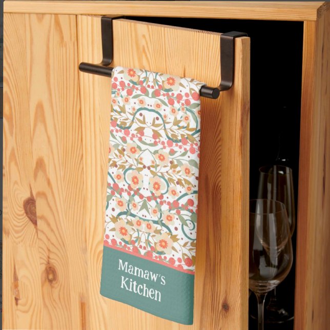 Linge De Cuisine Élégant Chic Joli Floral Nom personnalisé élégant (Créateur téléchargé)