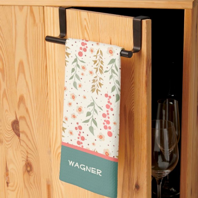 Linge De Cuisine Élégant Chic Joli motif floral Nom personnalisé (Créateur téléchargé)
