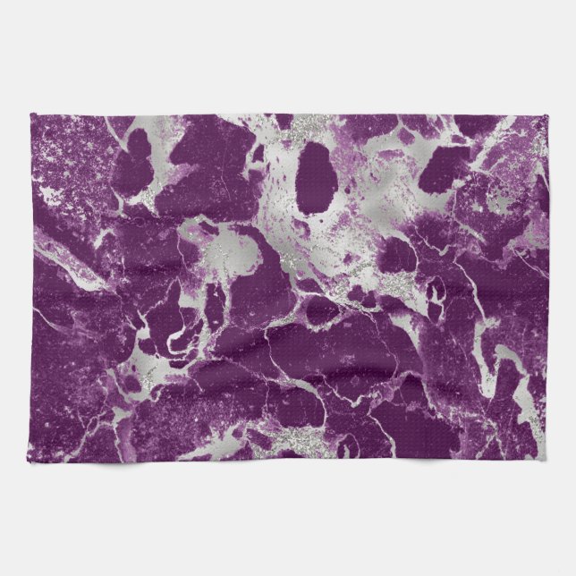 Linge De Cuisine Élégant Chic Motif Abstrait Violet Pourpre (Horizontal)