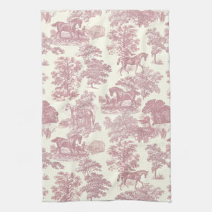Linge De Cuisine Elégant Chic Rose Rustique Horses Toile