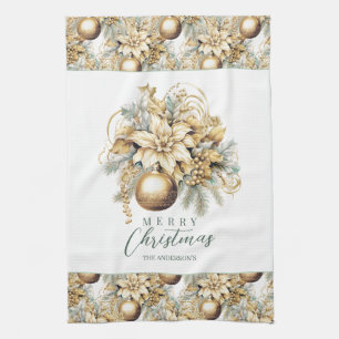 Linge De Cuisine Elégant classique menthe or luxe bouquet de Noël