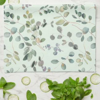 Linge De Cuisine Elégant Eucalyptus Botanique Aquarelle Verdure