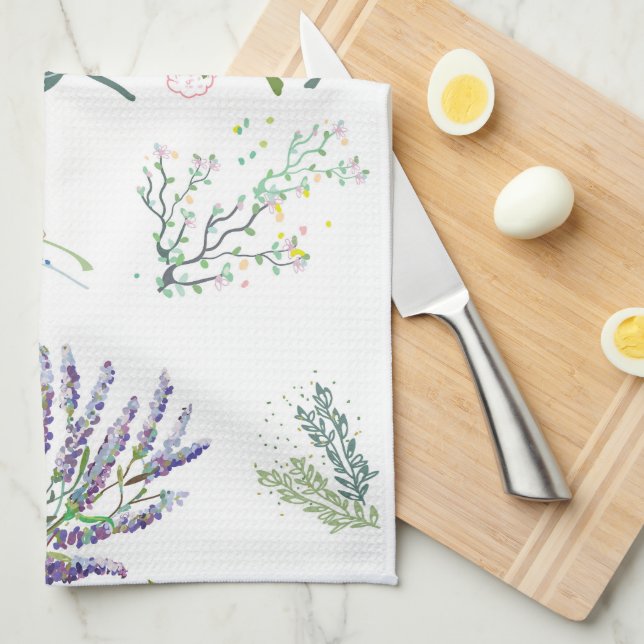 Linge De Cuisine Elégant feuille et blanc plante (Quart Plié)