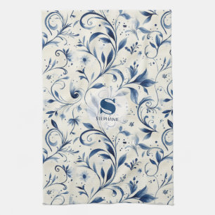 Linge De Cuisine Élégant Feuilles Blue Paisley - Arrière - plan bla