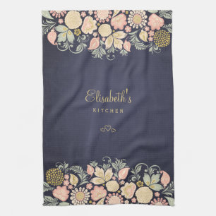 Linge De Cuisine Élégant floral vintage marine pêche pêche