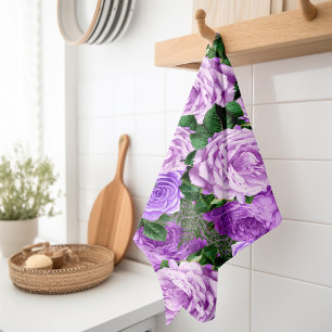 Linge De Cuisine Élégant floral vintage roses botaniques violettes