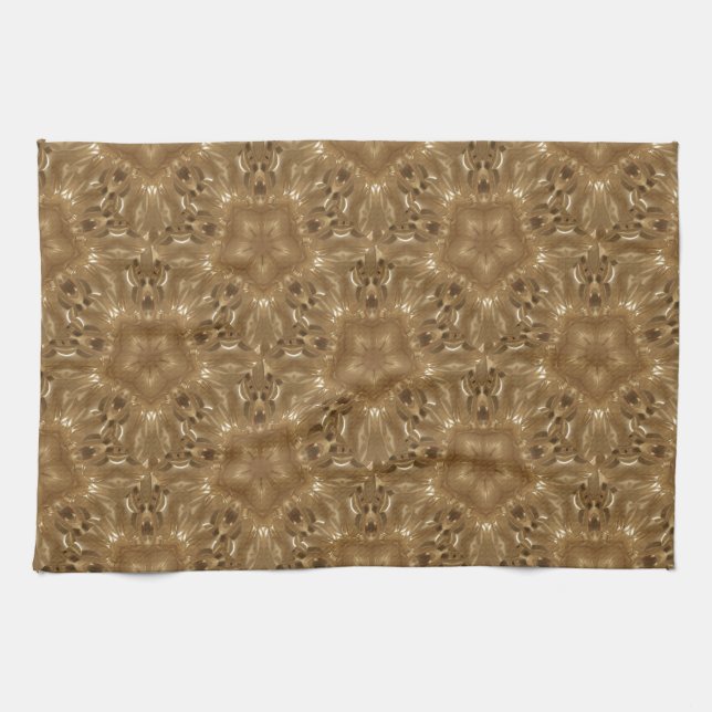 Linge De Cuisine Elégant Gold Brown Kaleidoscope Star Design (Horizontal)