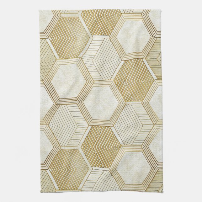 Linge De Cuisine Elegant Gold Hexagon Geometric Pattern - Marble 2 (Vertical)