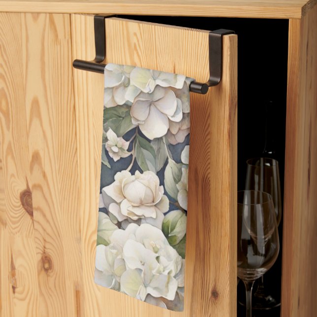 Linge De Cuisine Elégant ivoire rose marine couleur aquarelle fleur (Pliage en tiers)