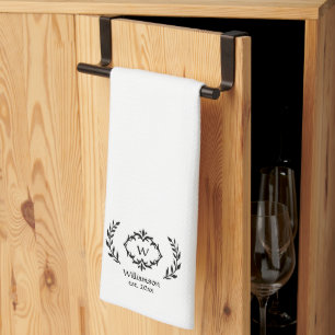 Linge De Cuisine Élégant Laurier Botanique Monogramme Nom Date