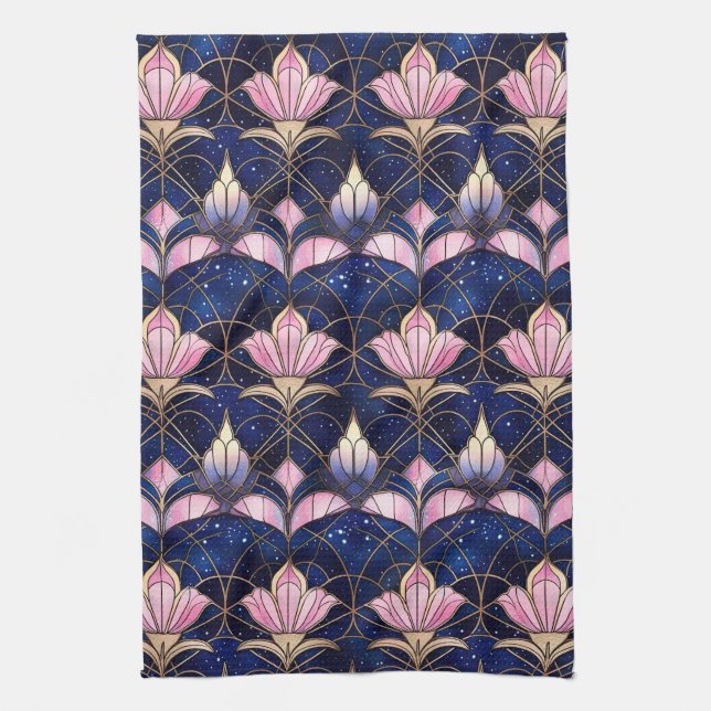Linge De Cuisine Élégant Lotus Faux Rose Motif en verre tendu (Vertical)