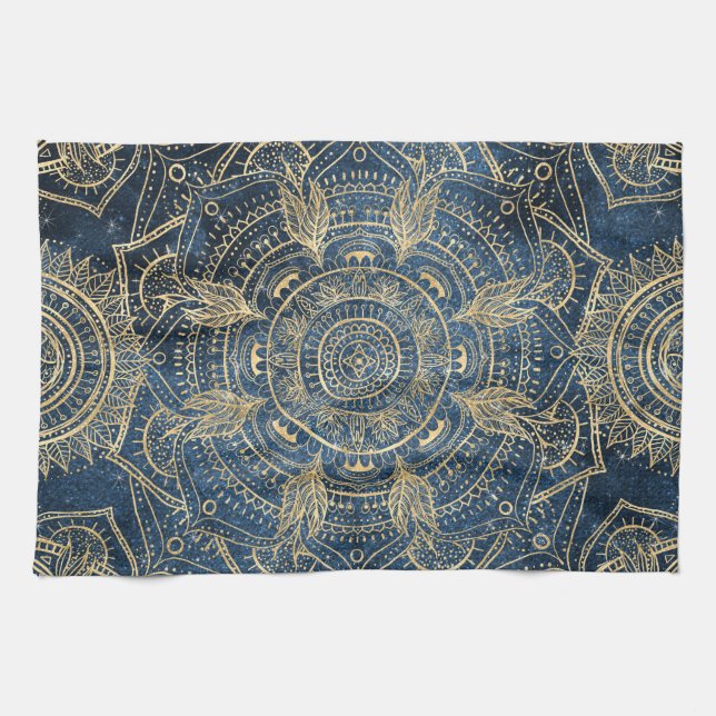 Linge De Cuisine Elégant Mandala Blue Whimsy Design (Horizontal)