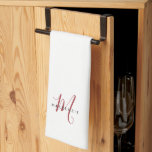 Linge De Cuisine Élégant Monogramme blanc moderne<br><div class="desc">Élégant blanc moderne Script Monogram serviette de cuisine. Un élégant monogramme de script rouge combiné à une police de caractères noir propre san-serif donne un look contemporain.</div>