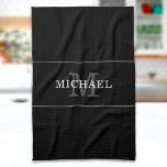 Linge De Cuisine Élégant Monogramme d'argent noir Nom personnalisé<br><div class="desc">Customisez le texte, et créez facilement votre serviette de cuisine personnalisée. Cliquez sur MODIFIER pour modifier la couleur du texte ou la couleur de l'arrière - plan. Vous pouvez TRANSFÉRER ce DESIGN sur d'autres produits Zazzle et l'ajuster à la plupart des articles Zazzle. Les conceptions Studio standard sont faites dans...</div>