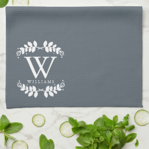 Linge De Cuisine Élégant Monogramme de famille gris ardoise