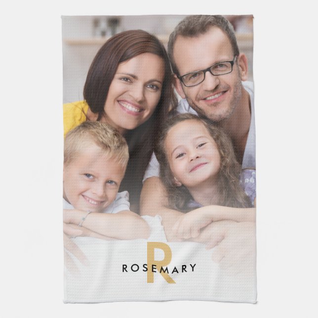 Linge De Cuisine Élégant Monogramme de superposition photo Nom init (Vertical)