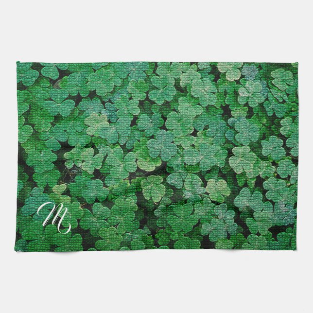 Linge De Cuisine Élégant Monogramme Floral (Horizontal)