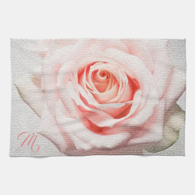 Linge De Cuisine Élégant Monogramme Floral (Horizontal)