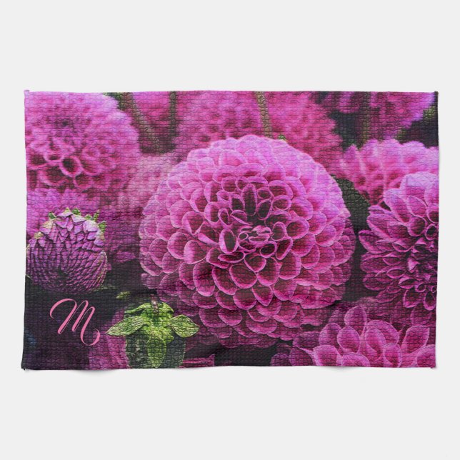 Linge De Cuisine Élégant Monogramme Floral (Horizontal)