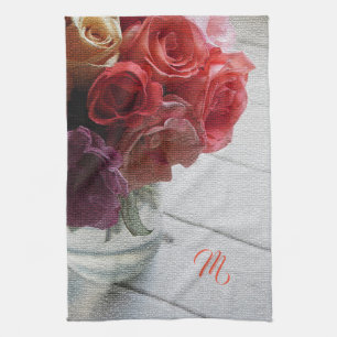 Linge De Cuisine Élégant Monogramme Floral