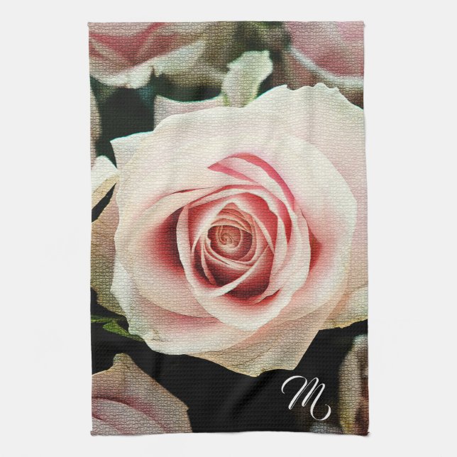 Linge De Cuisine Élégant Monogramme Floral (Vertical)