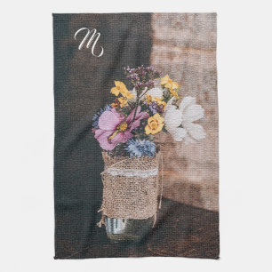 Linge De Cuisine Élégant Monogramme Floral