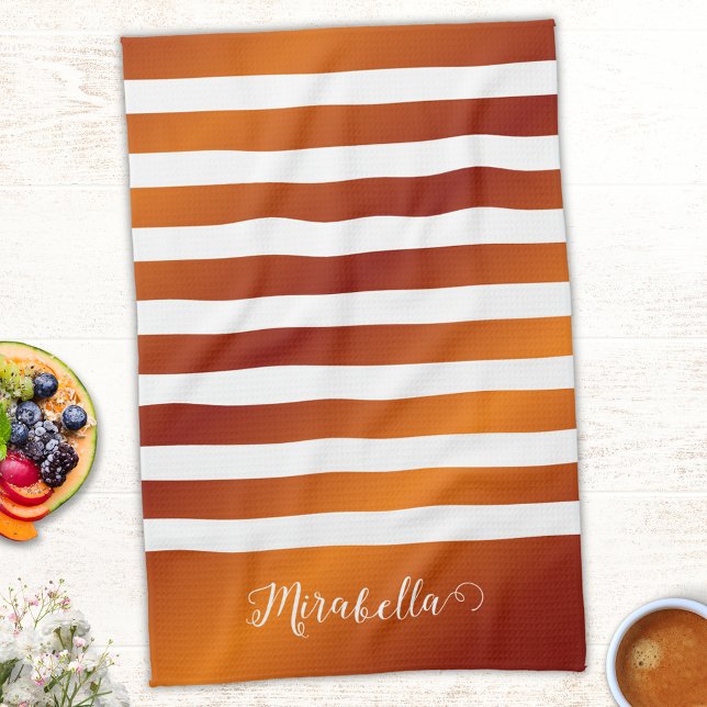 Linge De Cuisine Élégant Monogramme Orange et Blancs (Créateur téléchargé)