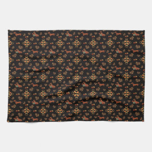 Linge De Cuisine Élégant Motif Dachshund Automne : Fleurs Automnes