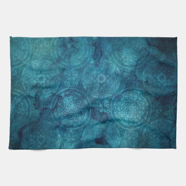 Linge De Cuisine Elégant Motif d'aquarelle Mandala Turquoise (Horizontal)
