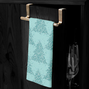 Linge De Cuisine Élégant Motif d'arbre   Luxe Aqua Mint Christmas