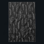 Linge De Cuisine Élégant Motif d'art de ligne Eucalyptus<br><div class="desc">ligne minimaliste eucalyptus noir et blanc motif</div>