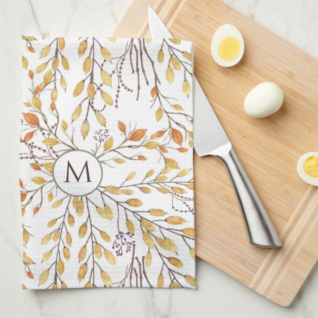 Linge De Cuisine Élégant Motif de feuillage d'automne personnalisé (Quart Plié)