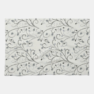 Linge De Cuisine Élégant motif de feuille de contraste gris