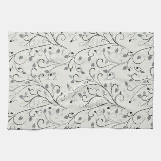 Linge De Cuisine Élégant motif de feuille de contraste gris