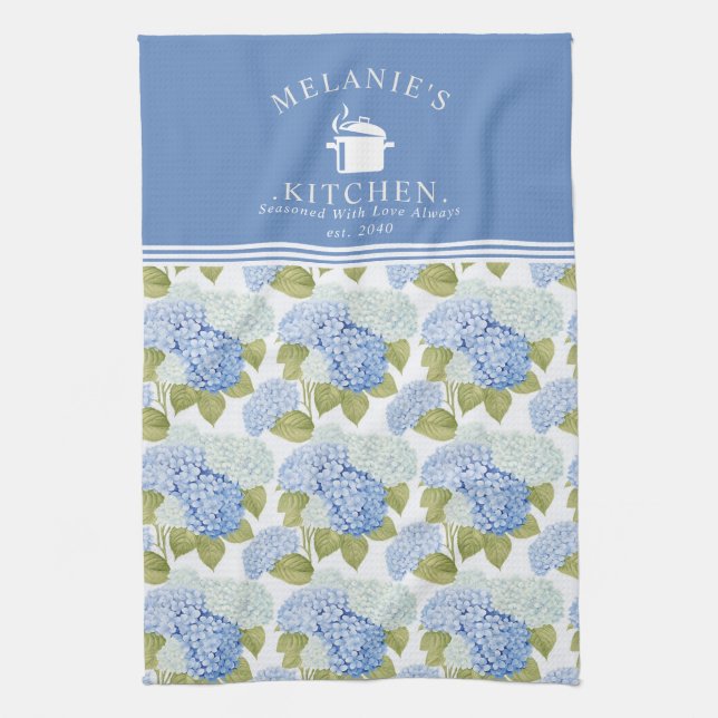 Linge De Cuisine Élégant Motif de fleurs d'hydragea bleu (Vertical)
