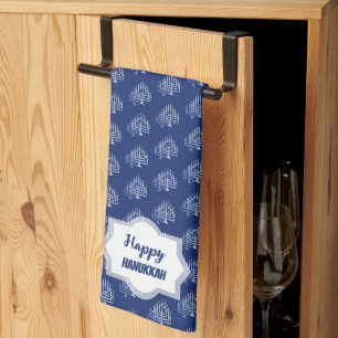 Linge De Cuisine Élégant motif de menorah bleue pour un joyeux Hanu