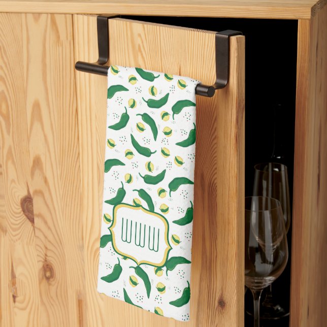 Linge De Cuisine Élégant Motif du Chili vert (Pliage en tiers)