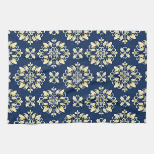 Linge De Cuisine Élégant motif floral avec des accents dorés