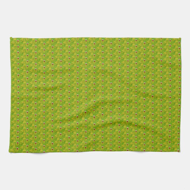 Linge De Cuisine Élégant motif floral vert chartreuse foncé (Horizontal)