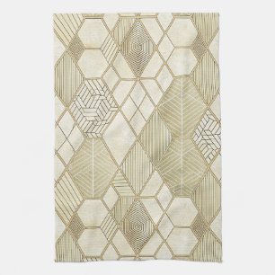 Linge De Cuisine Élégant motif géométrique hexagonal or - Marbre 4