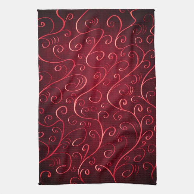 Linge De Cuisine Élégant Motif Red Swirl (Vertical)