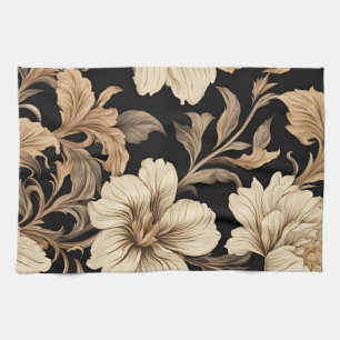 Linge De Cuisine Élégant motif Vintage de floraison noire