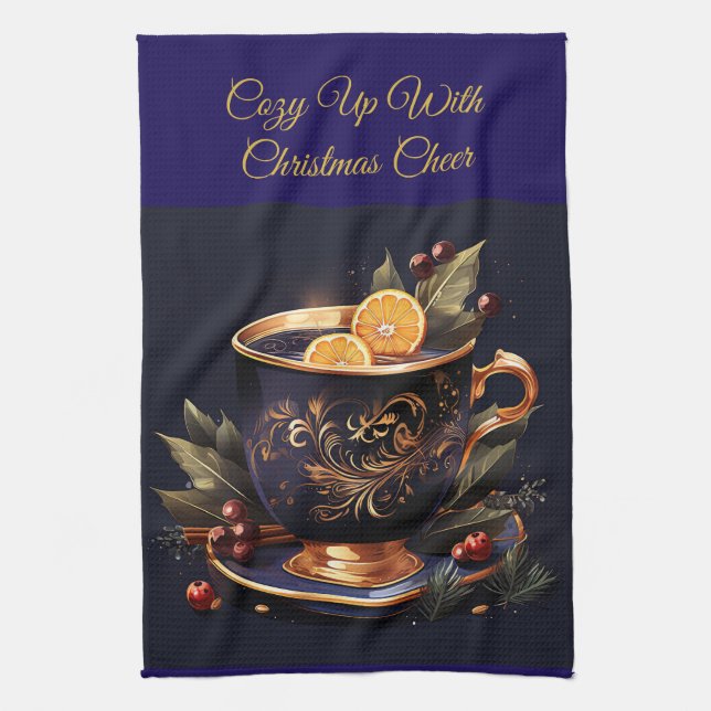 Linge De Cuisine Elegant Navy Blue and Gold Christmas  (Vertical)