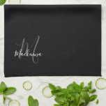 Linge De Cuisine Élégant Noir Blanc Nom de script Monogramme<br><div class="desc">Élégant Noir blanc Nom de script Monogram serviette de cuisine. Personnalisez ce script stylisé typographie monogramme serviette de cuisine avec votre nom et monogramme initial. Un cadeau parfait pour elle.</div>