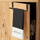 Linge De Cuisine Élégant Noir Blanc Nom de script Monogramme<br><div class="desc">Élégant Noir blanc Nom de script Monogram serviette de cuisine. Personnalisez ce style de typographie de script monogramme serviette de cuisine avec votre nom monogramme. Un cadeau parfait pour elle.</div>
