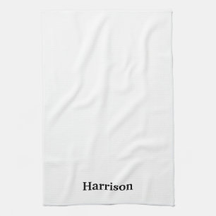 Linge De Cuisine Élégant noir blanc nom personnalisé texte monogram