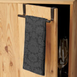 Linge De Cuisine Élégant noir orné noir de Damas victorien<br><div class="desc">Argent élégant et richement orné sur damas victorien floral noir. Le motif est transparent et évolutif.</div>