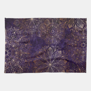Linge De Cuisine Élégant or et violet Motif de mandala Floral