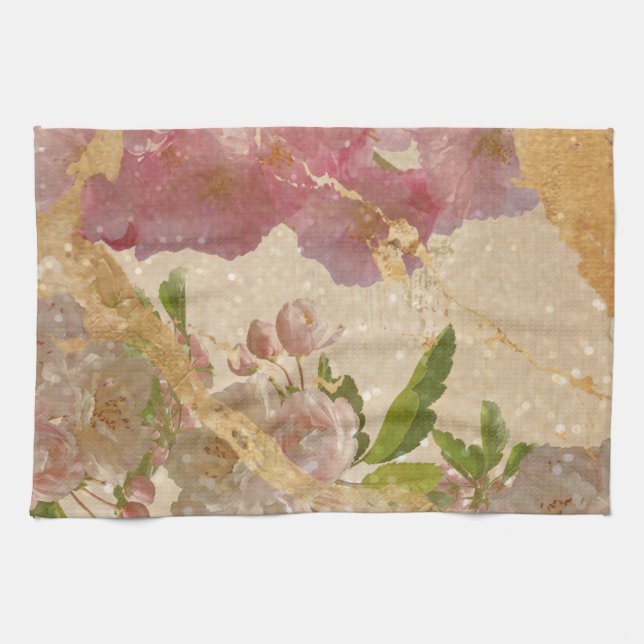 Linge De Cuisine Élégant or Shimmer Floral Decoupage (Horizontal)